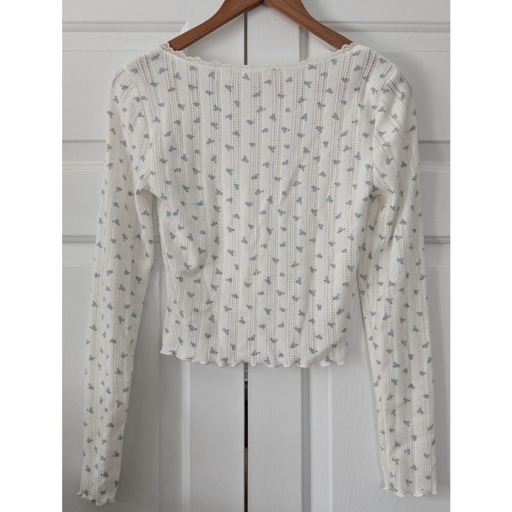 Pink Rose Floral Pointelle Long Sleeve Top - Picture 2 of 8